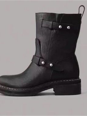 rag & bone Black Leather Mid-Calf Moto Boot EU 35 or US 5